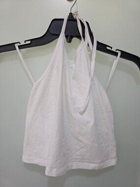 Sunday Best Women’s White Halter Top – Size M – Cropped Tie Neck Tank